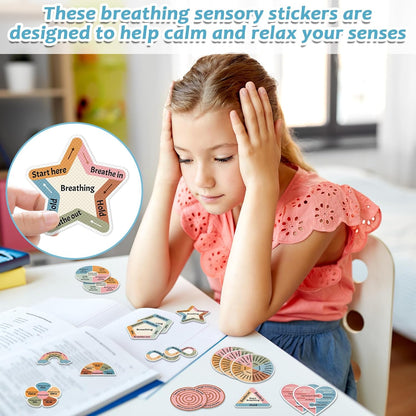 144 Pcs Breath Calm Anxiety Sensory Stickers Reusable Tactile Textured Mindfulness Sticker Fidget Silent Adhesive Sensory Strips for Christmas School Office Adult Teen Tension Student Classroom Supply