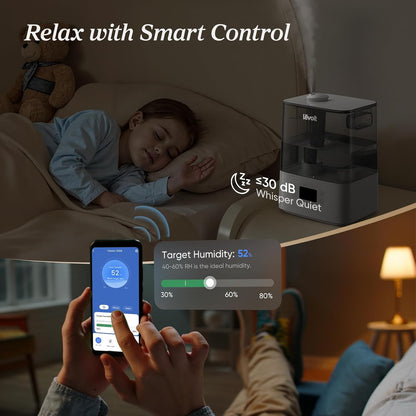 Levoit Humidifiers for Bedroom Large Room, 6L, 60H Runtime, 26dB, Smart App | Top Fill Cool Mist Humidifier for Baby & Plants, Easy to Clean, Essential Oil, Rapid Humidification & Auto Mode, Sleep Mode