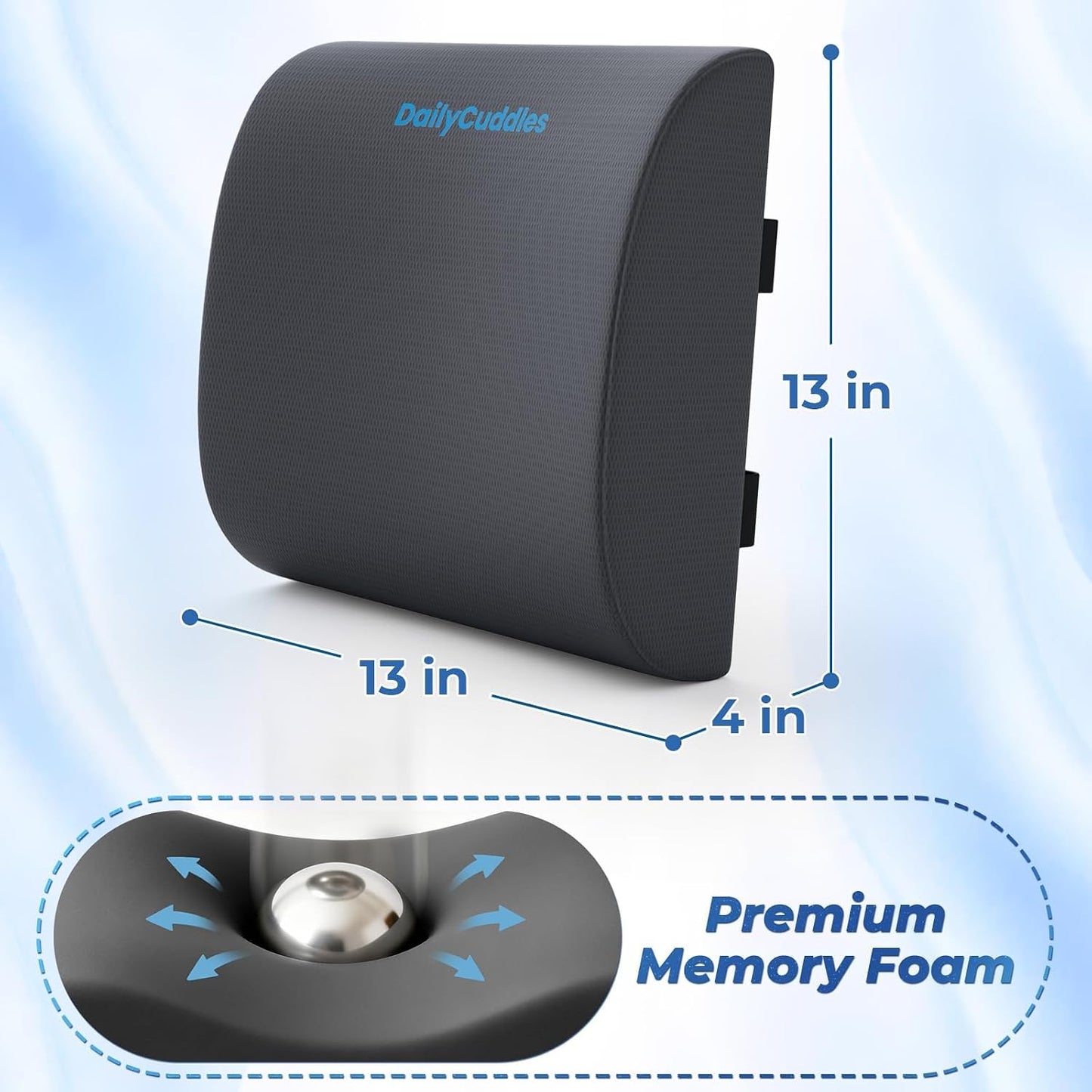 Lumbar Support Pillow, Ergonomic Back Cushion for Office Chair, Black/Large | Memory Foam Back Pillow with Adjustable Strap for Long-Hour Sitting , Gaming Chair, Back Support for Pain Relief