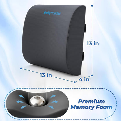 Lumbar Support Pillow, Ergonomic Back Cushion for Office Chair, Black/Large | Memory Foam Back Pillow with Adjustable Strap for Long-Hour Sitting , Gaming Chair, Back Support for Pain Relief