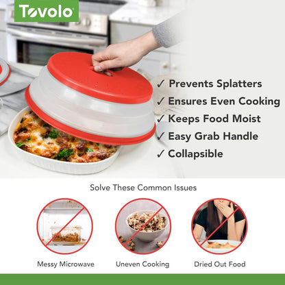 Tovolo Microwave Splatter Cover for Food, Large (Charcoal) - Collapsible & Vented Silicone Splatter Guard Lid - Microwave Plate & Dish Cover with Handle - BPA-Free Kitchen Gadget for Meal Prep