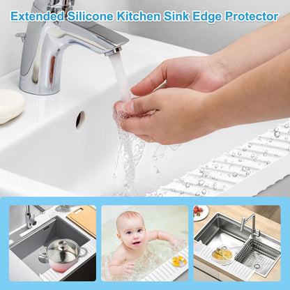 Silicone Faucet Splash Guard 4" x 30", Faucet Water Catcher Mat, Longer Silicone Sink Mat for Kitchen, Bathroom, Laundry Room, Farmhouse for Quartz Kitchen Sink（Gray）