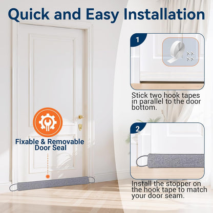 Door Draft Stopper, Heavy Duty Under Door Draft Blocker, Grey | 36’’ Weighted Door Seal, Gap Filler, Door Bottom, For Noise Light Cold Air, with Adhesive Strips, Bedroom Office Kitchen Home