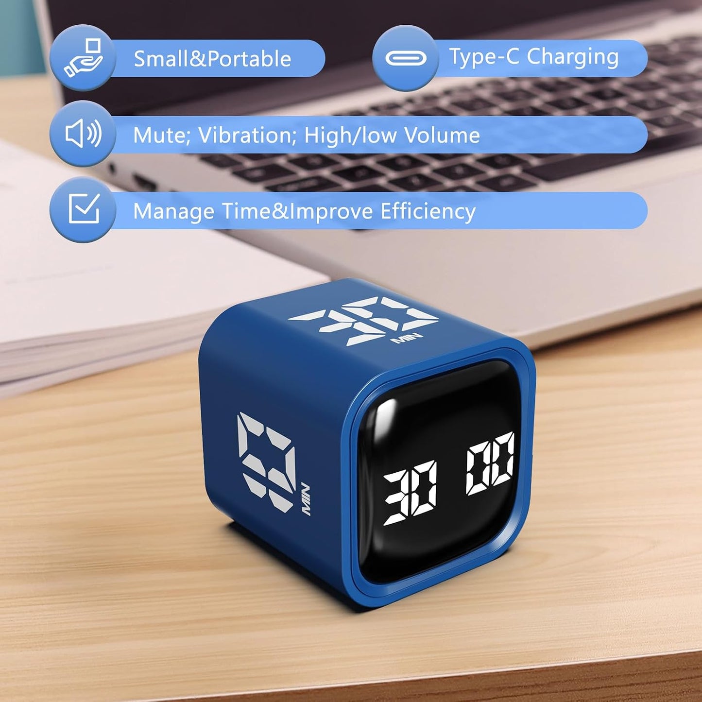 GuDoQi Multi-Function Cube Timer, 5/10/30/60 Min & Custom Count Down, Included Pause & Resume Feature, Silent, Vibrate & Adjustable Sound Alarm for Productivity in Tasks, Study & Kitchen, Purple