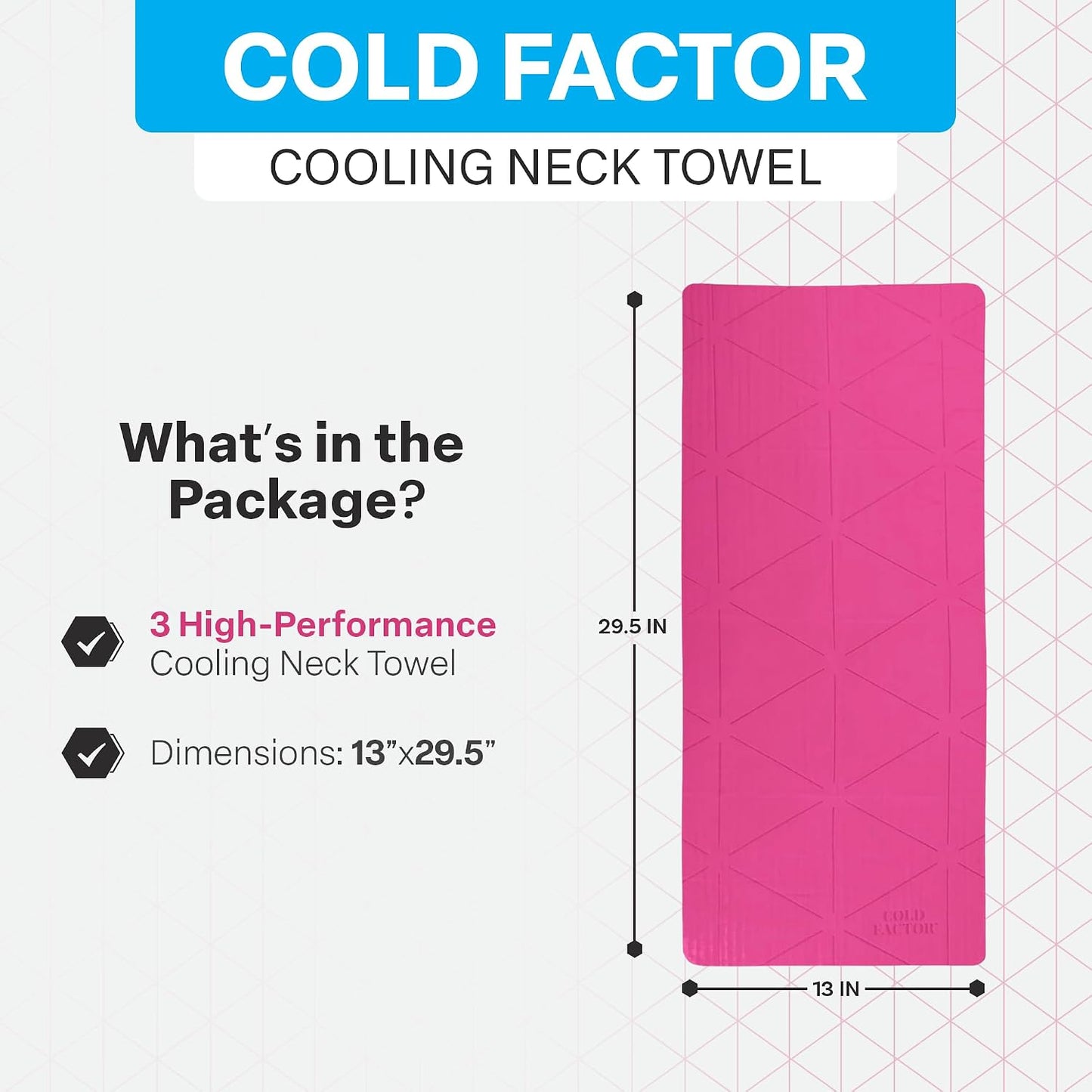 COLD FACTOR Instant PVA Cooling Towels, Cooling Neck Wraps, Blue, 3 Pack | 5 Hours of Cooling, UPF 50+, Soft Cooling Towels for Neck and Face, Machine Washable, Ideal for Sports & Workouts, 3"x29.5"