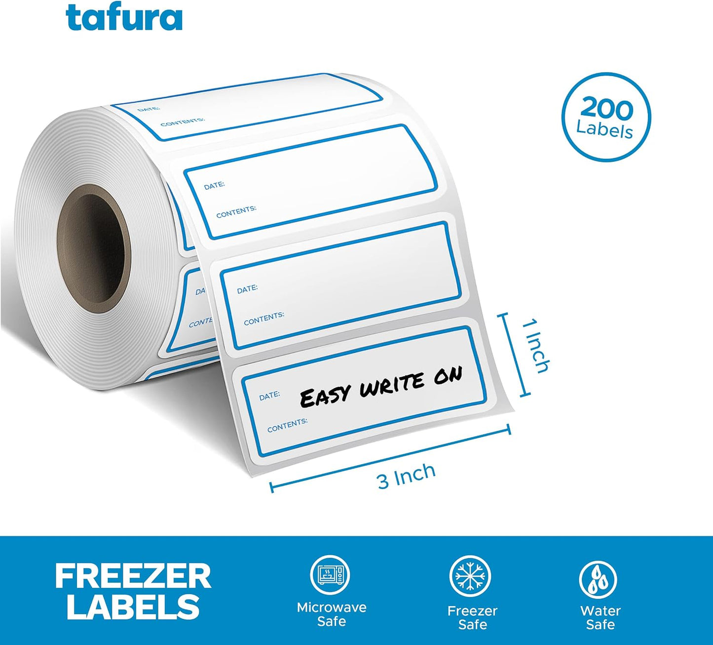 Tafura Food Labels (200 pcs) Freezer Labels for Food Containers | Removable Food Labels Stickers, Easy Write On, No Residue, 1x3 Inch