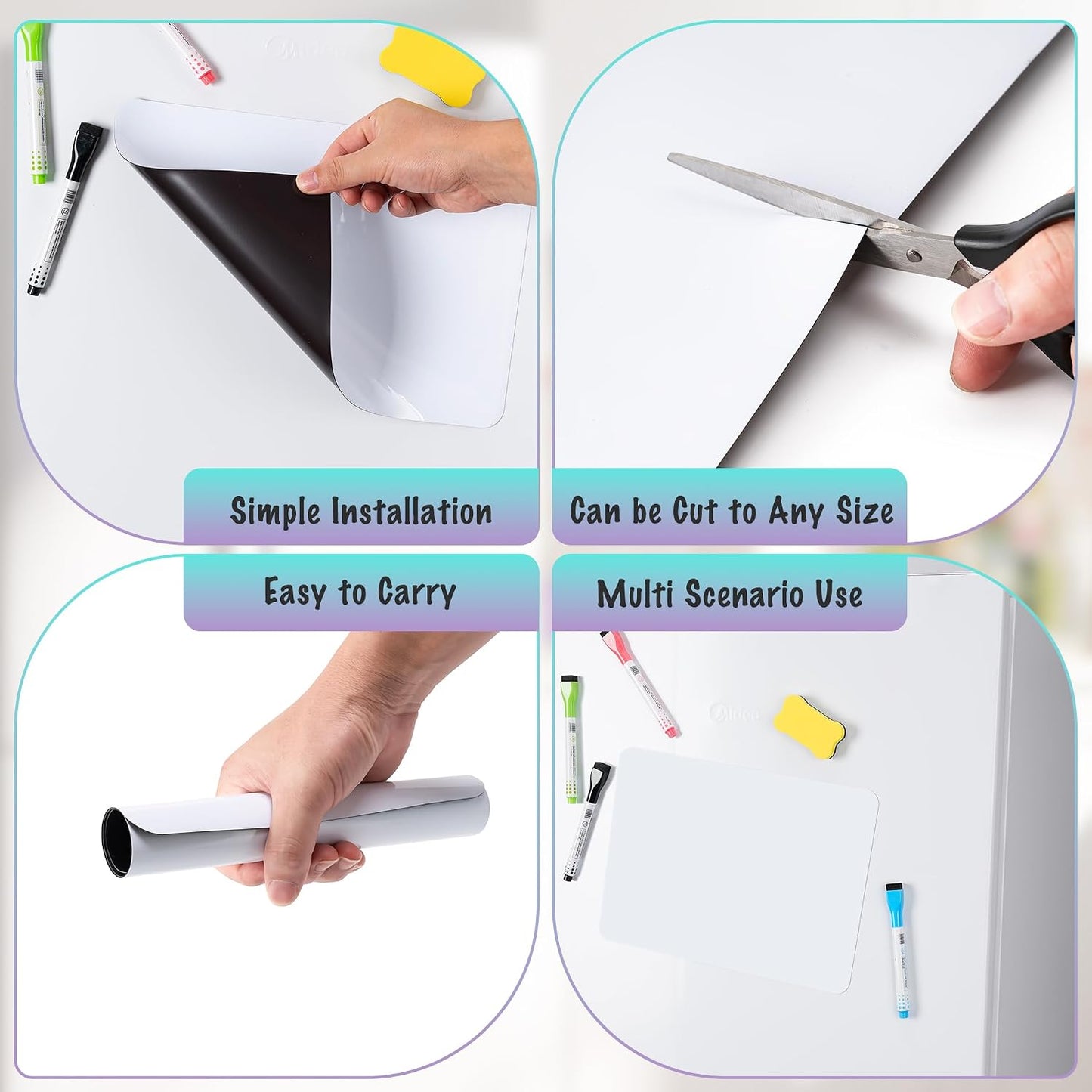 2-Pack Magnetic Dry Erase Board Sheet for Refrigerator, 12"x8" Erasable Fridge Whiteboard with 4 Markers & 1 Eraser, Small Flexible Magnet Blank Notepad for Home Kitchen Organizer Planner to-do List