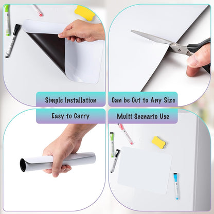 2-Pack Magnetic Dry Erase Board Sheet for Refrigerator, 12"x8" Erasable Fridge Whiteboard with 4 Markers & 1 Eraser, Small Flexible Magnet Blank Notepad for Home Kitchen Organizer Planner to-do List