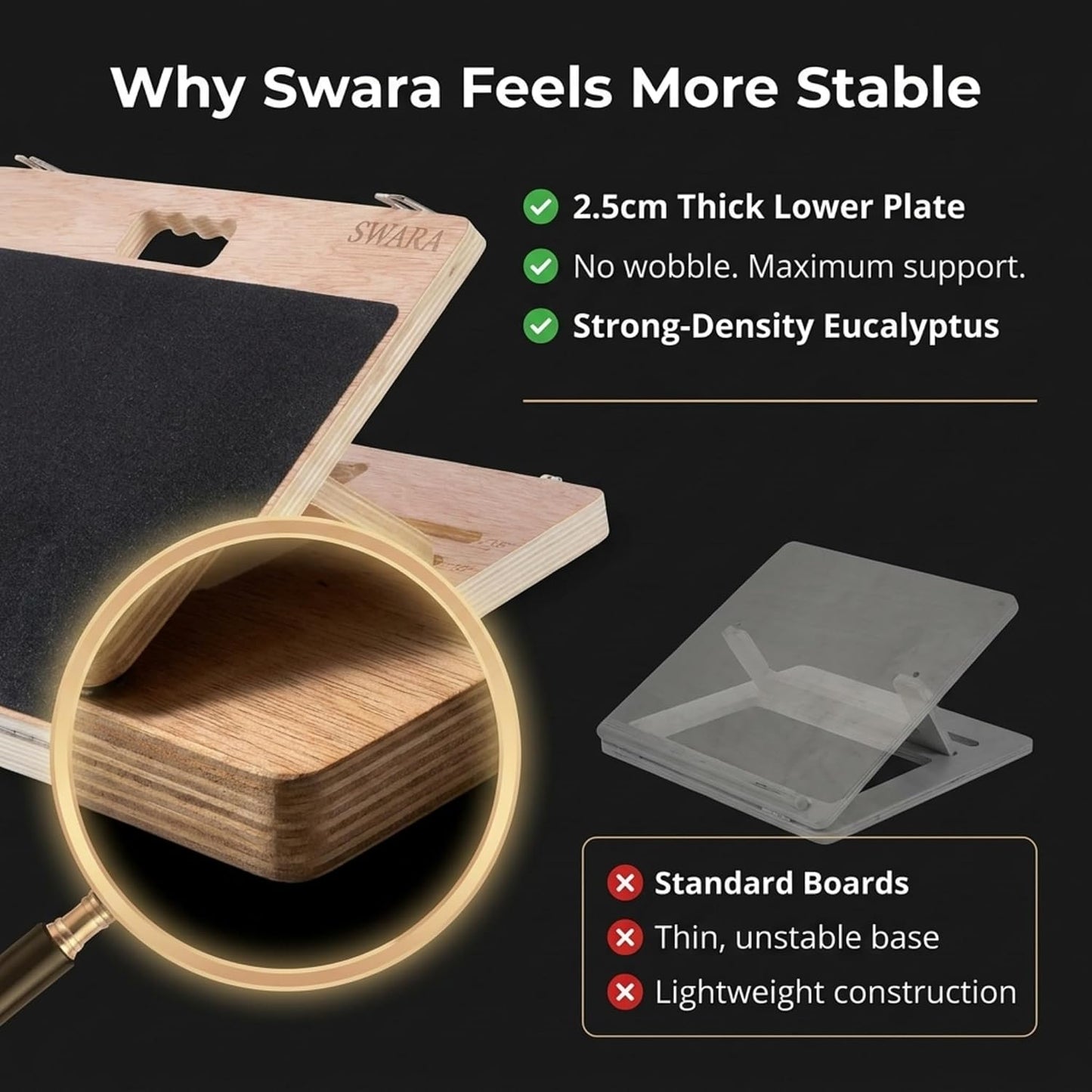 Swara 17″ Wide Wooden Slant Board for Calf Stretching & Squats, Foldable | Adjustable Calf Stretcher with Thicker Base, Foldable Wide Slant Board, Exercise Guide, Free Muscle Roller and 400lb Capacity