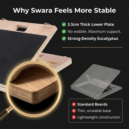 Swara 17″ Wide Wooden Slant Board for Calf Stretching & Squats, Foldable | Adjustable Calf Stretcher with Thicker Base, Foldable Wide Slant Board, Exercise Guide, Free Muscle Roller and 400lb Capacity