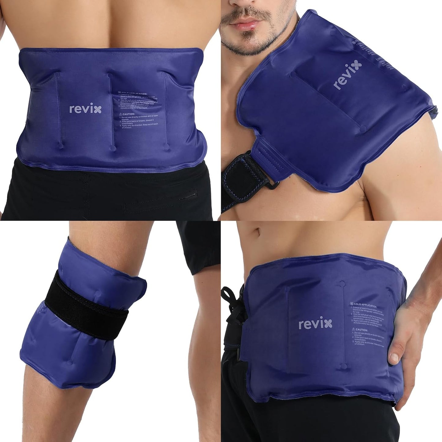 REVIX Ice Pack for Injuries Reusable Gel for Lower Back & Shoulder, Navy | 16x9in Full Coverage for Lower Back, Shoulder, Hip & Knee, Cold Compress Therapy, Hands-free Strap, Long-lasting Gel