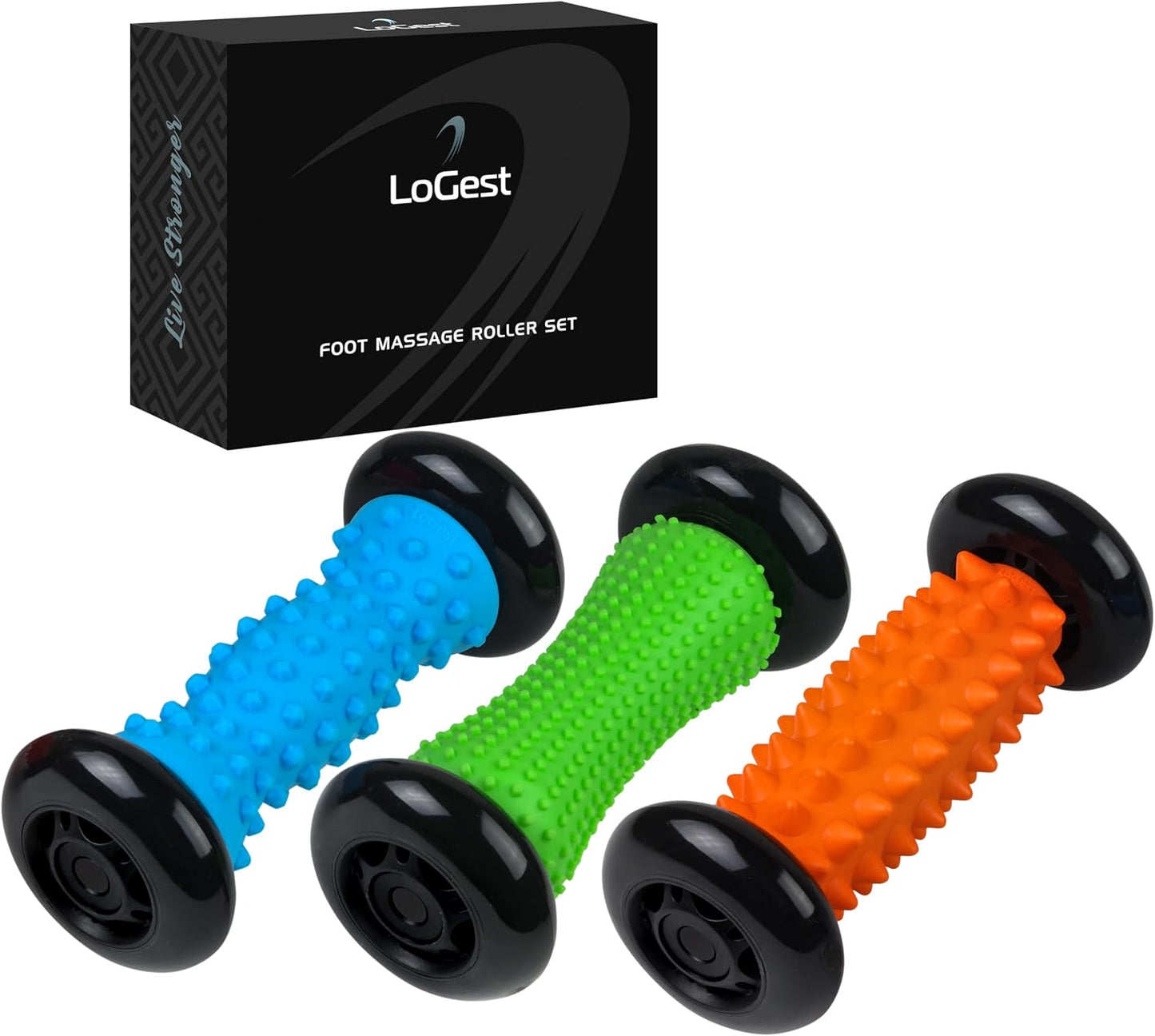 Logest Foot Massage Roller - for Trigger Point Therapy, Injury Rehabilitation & Deep Tissue Massage - Prevent Stiffness & Improve Strength - Silicon with Nodules (Blue - Green 2 Pack)