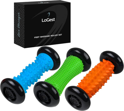 Logest Foot Massage Roller - for Trigger Point Therapy, Injury Rehabilitation & Deep Tissue Massage - Prevent Stiffness & Improve Strength - Silicon with Nodules (Blue - Green 2 Pack)
