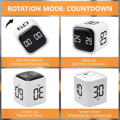 GuDoQi Multi-Function Cube Timer, 5/10/30/60 Min & Custom Count Down, Included Pause & Resume Feature, Silent, Vibrate & Adjustable Sound Alarm for Productivity in Tasks, Study & Kitchen, Purple