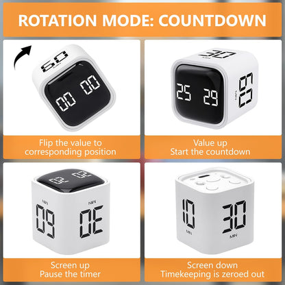 GuDoQi Multi-Function Cube Timer, 5/10/30/60 Min & Custom Count Down, Included Pause & Resume Feature, Silent, Vibrate & Adjustable Sound Alarm for Productivity in Tasks, Study & Kitchen, Purple