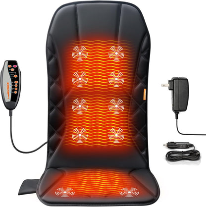 CARSHION Upgraded Length,10 Vibration Motor,Back Massager Cushion with Heat | Heated Seat Cover Massage Cushion for Pain Relief for home