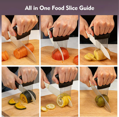Onion Holder for Slicing, Stainless Steel Onion Slicer | Onion Slicer Holder Cutter Chopper, Vegetable Fruit Tomato Slicer, Food Vegetable Chopper, Kitchen Gadgets