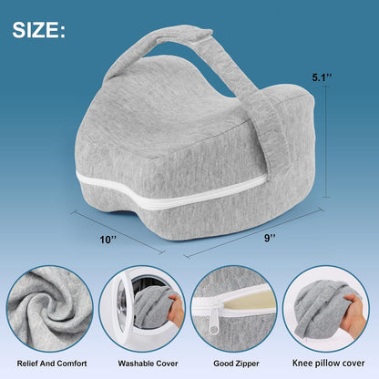 Knee Pillow for Side Sleepers Leg Memory Foam Pillow Side Sleeping Soothing Relief for Back, HIPS, Knees, Joints, Nerves and Muscle Discomfort Relief (Grey, Small)