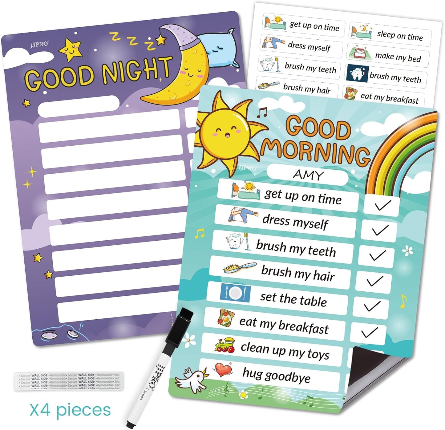 JJPRO Bedtime/Morning Routine Chart - Magnetic Daily Schedule Board for Kids - Outer Space
