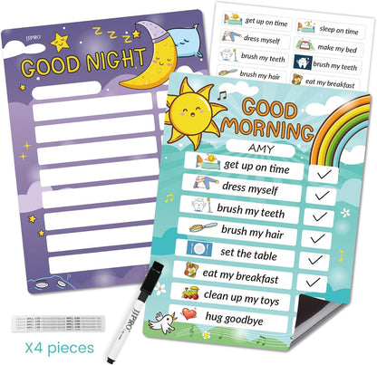 JJPRO Bedtime/Morning Routine Chart - Magnetic Daily Schedule Board for Kids - Outer Space