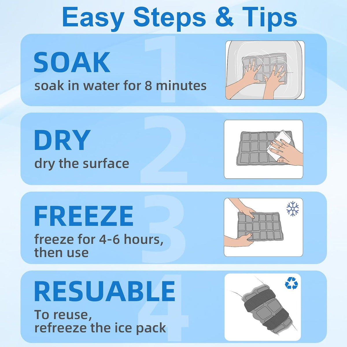 WORLD-BIO Ice Packs for Injuries Reusable, Knee Ice Pack Wrap with Straps, Gel Ice Wrap for Leg Pain Relief, Hot & Cold Compress Therap for Swelling, Water Soak Needed, Light Blue, 1Pack