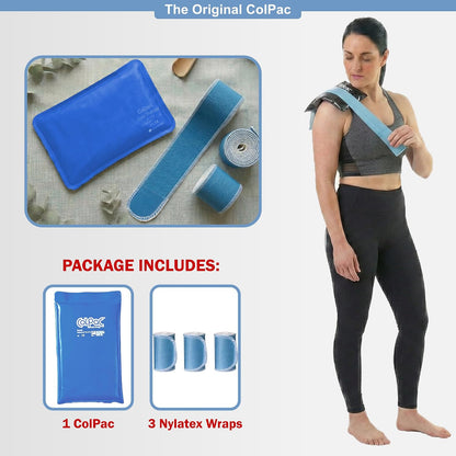 Chattanooga ColPac, Reusable Gel Ice Pack, Cold Therapy for Neck, Shoulder, Upper Back for Headaches, Inflammation, 23" Neck Contour, Blue Vinyl, with a Lumintrail Drawstring Bag