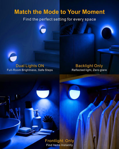 Small Motion Sensor Amber Night Light Battery Operated, Toilet Light | 2 Pack, 3 Modes, Dimmable 1-15lm, Dim Light Soft Glow, No Plug, Wireless Stick on Light for Bedroom, Sleep, Bathroom, Kids