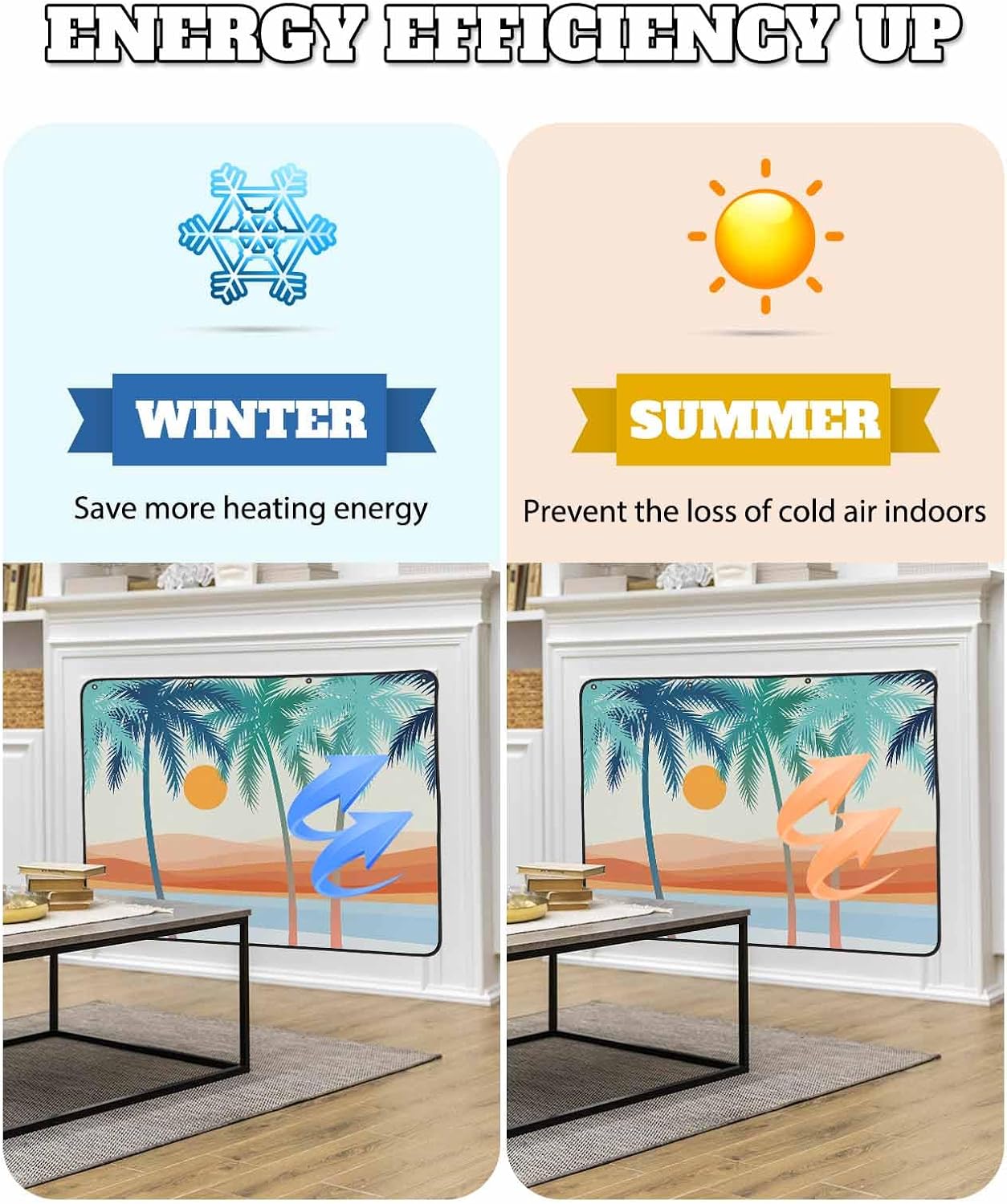 Magnetic Fireplace Cover Boho Summer Beach Fireplace Screen Decorative Mount Coconut Tree Bohemian Insulation Fireplaces Blocker Save Energy Fireplaces Draft Stopper Covers for Living Room 45x34