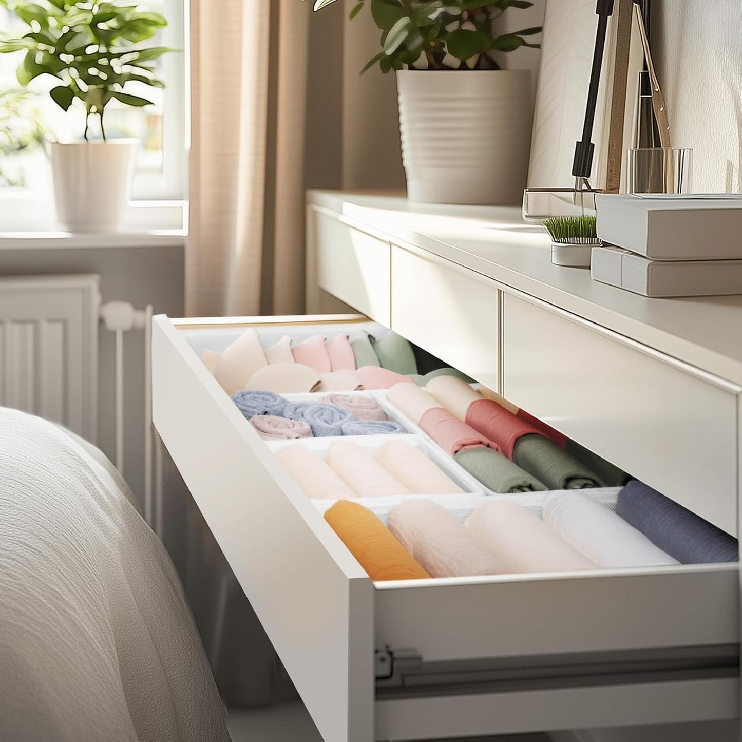 Drawer Organizer Clothes, 10 Pack Dresser Organizer for Baby Clothes, Underwear, Sock- Foldable Closet Organization and Storage Dividers Bins for Nursery, Bedroom (Beige)