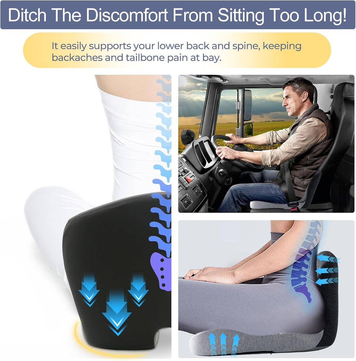 Seat Cushion with Lumbar Support Pillow, Back and Seat Cushion for Office