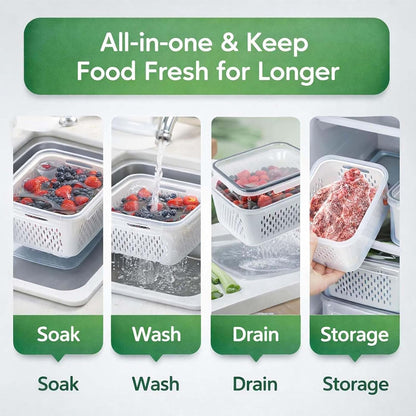4-in-1 Produce Saver Containers - Fresh Berry Keeper with Removable Colander & Airtight Lid - Stackable Fruit and Vegetable Fridge Organizer Bins - BPA-Free Plastic Food Storage (3pcs)
