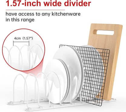 JAQ Plate Rack for Cabinet, 10.5" Vertical Dish Organizer for Plates, Pot Lids, Cutting Boards & Baking Sheets, Metal Kitchen Cabinet Organizer (1-Pack, White)