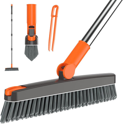 AIR U+ Heavy Duty Grout Scrub Brush with Long Handle & Hair Clip | 180° Swivel Scrub Brush V-Shape Grout Line Scrubber Stiff Bristles for Deep Cleaning Crevice, Tile Line, Corners