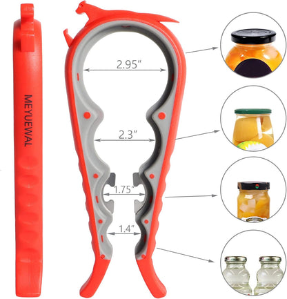 Jar Opener Bottle Opener for Weak Hands, 5 in 1 Multi Function Can Opener Bottle Opener Kit with Silicone Handle Easy to Use for Children, Elderly and Arthritis Sufferers (New red)
