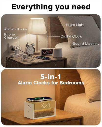 Sunrise Alarm Clock with Sound Machine, Bedroom Clock with Wireless Charger & 20 Soothing White Noise, Wake Up Sunlight Simulator for Adults