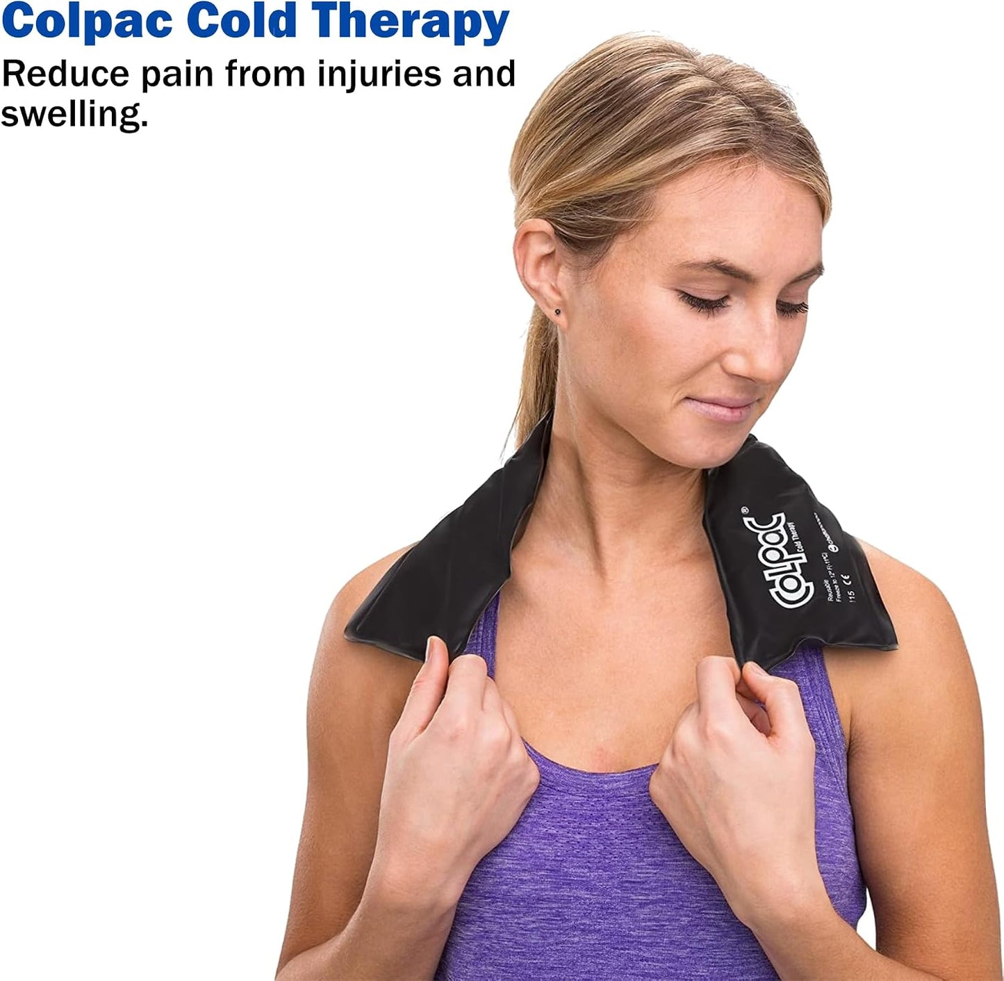 Chattanooga ColPac, Reusable Gel Ice Pack, Cold Therapy for Neck, Shoulder, Upper Back for Headaches, Inflammation, 23" Neck Contour, Blue Vinyl, with a Lumintrail Drawstring Bag