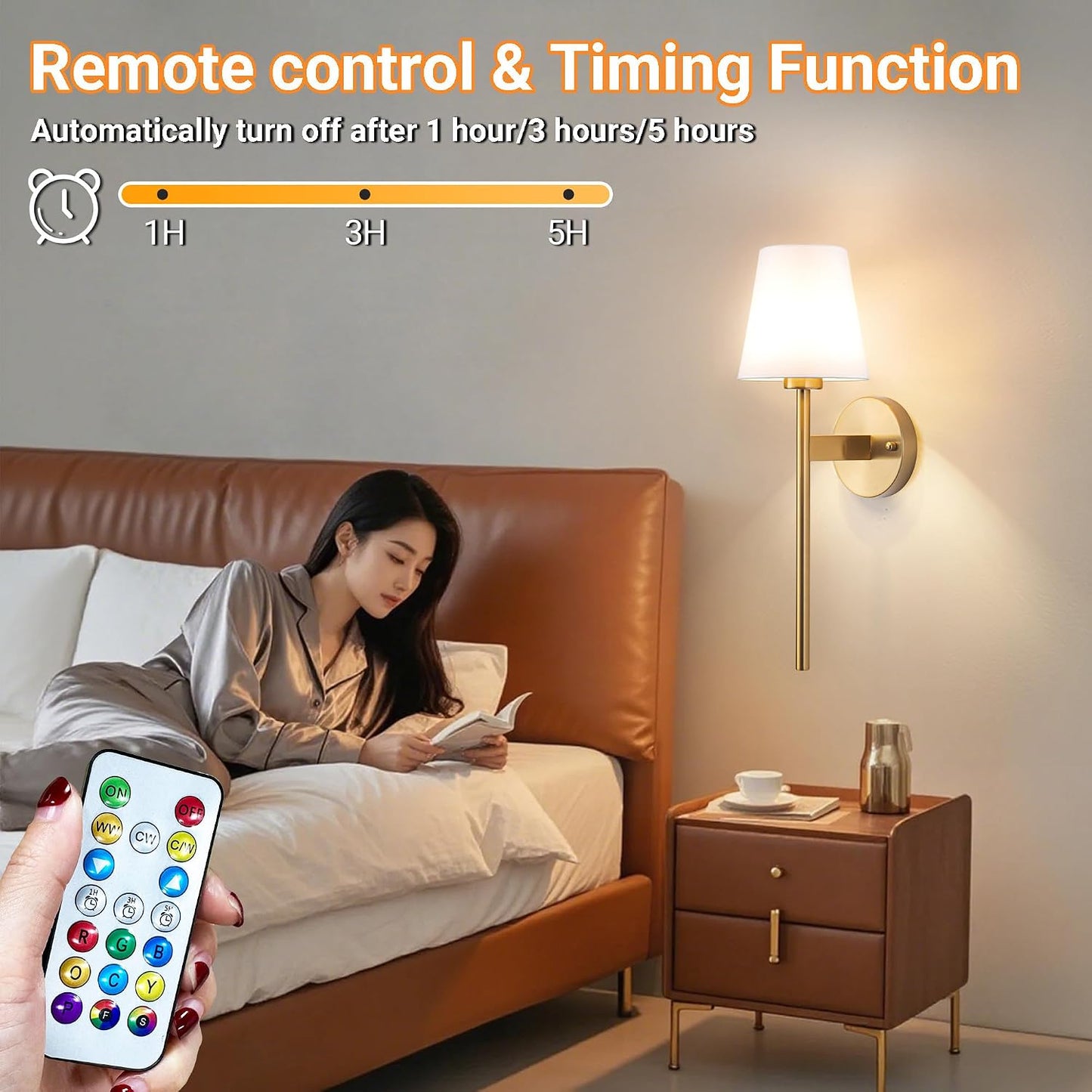Battery Operated Wall Sconces Set Of Two, Wireless Battery Wall Light With 10000mAh RGB Rechargeable Magnetic Bulb, Rechargeable Wall Sconce With Remote Control For Bedroom, No Electrician Required