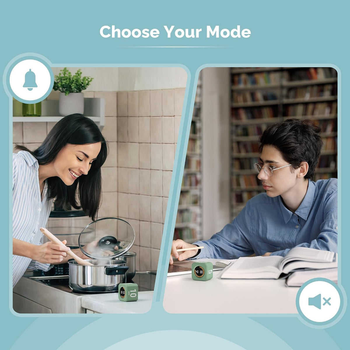 KADAMS Pomodoro Timer – Visual Cube with 5/10/30/60 Min Presets, LED Countdown Ring & Count Up Mode, Silent Flip Productivity Timer for Study, Classroom, Office, Cooking (Green 5-10-30-60 min)
