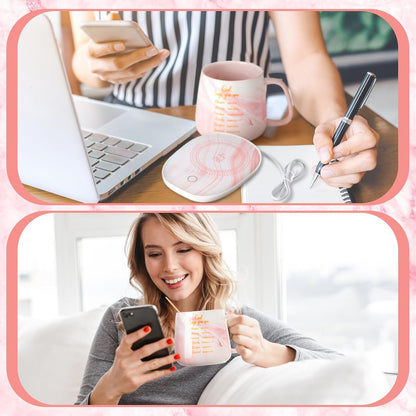 Nitial Bible Verse Coffee Mug Warmer Set Christian Coffee Mug Warmer | God Say You Are, Bible Verse Coffee Mug and Mug Warmer, Christian Gifts for Women, Pink Marble Mug, Teacher Mom Coworker