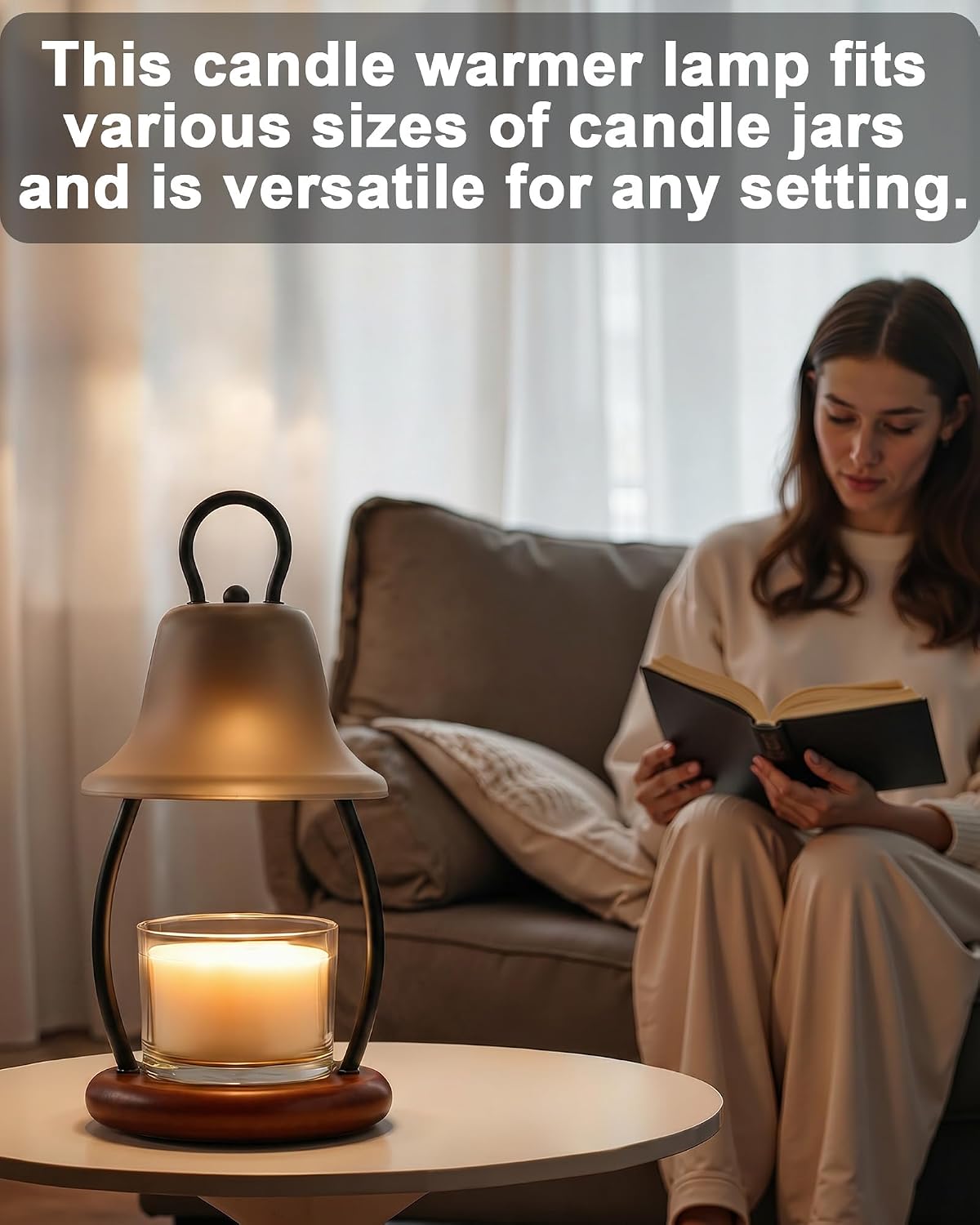 Candle Warmer Lamp with Timer, Dimmable, Adjustable Height, Black | 2 bulbs included, no flame needed, 1-year warranty, farmhouse or modern decor, for bedroom, kitchen, living room, gifting