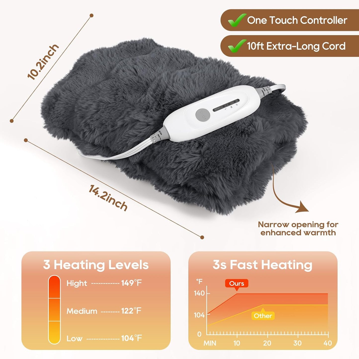 Double-Sided Heating Pad for Hands, Luxury Faux Fur Electric Hand Warmer for Fingers Arthritis, Heated Gloves Indoor Use, Hand Warmer Pouch for Women Men Hand Pain Relief, 3 Levels & Auto Off, Brown