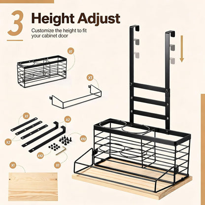 Metal Hair Tool Organizer Hair Dryer Holder for Bathroom | Adjustable Height, Wall Mounted, 3 in 1 Blow Dryer Holder, Hot Tools Organizer, over Cabinet Door, Heavy Duty Storage Rack