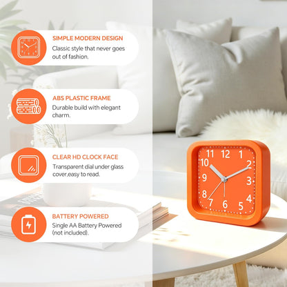 Loud Alarm Clock for Heavy Sleepers, 4.5" Simple Square Analog Alarm Clocks with Silent Movement Battery Operated Easy-to-Read Dial, Plastic Small Desk Clock for Bedroom Teens Seniors, Black
