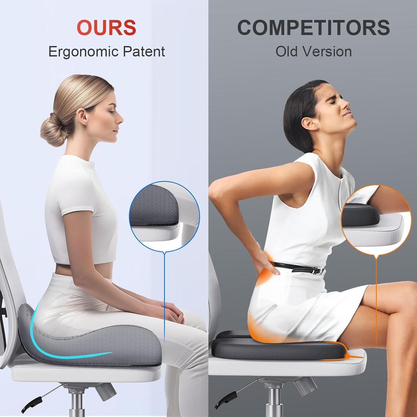Benazcap Large Cooling Gel Memory Foam Seat Cushion for Long Sitting | Ergonomic cushion. Relieves sciatica, tailbone & lower back pain, great for office work, gaming and long-distance car travel.