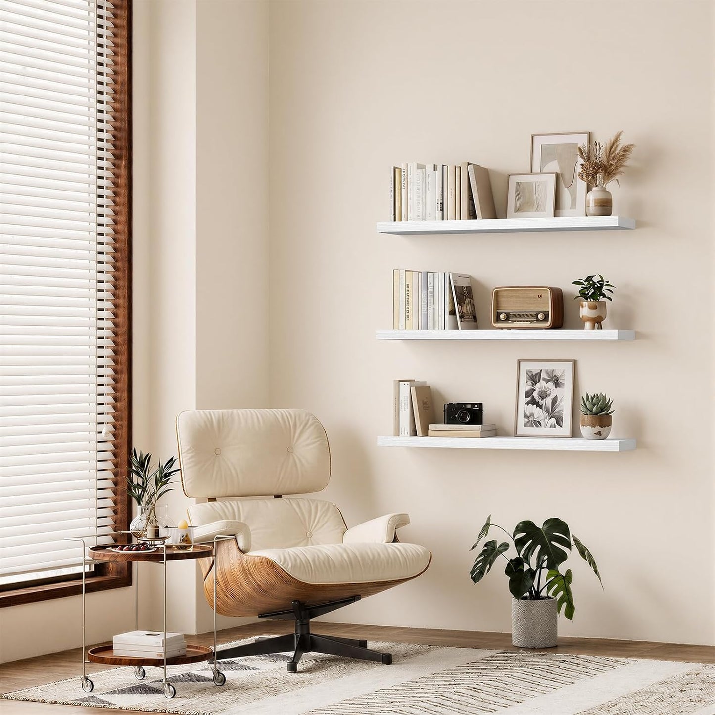 BAYKA Rustic Brown Floating Shelves 22.5in, Set of 2, Wall Mount Wood Shelf | Easy Install, 22lbs Max Load, Hidden Bracket, for Bathroom Bedroom Living Room or Kitchen, Hanging Shelf Book Decor Storage