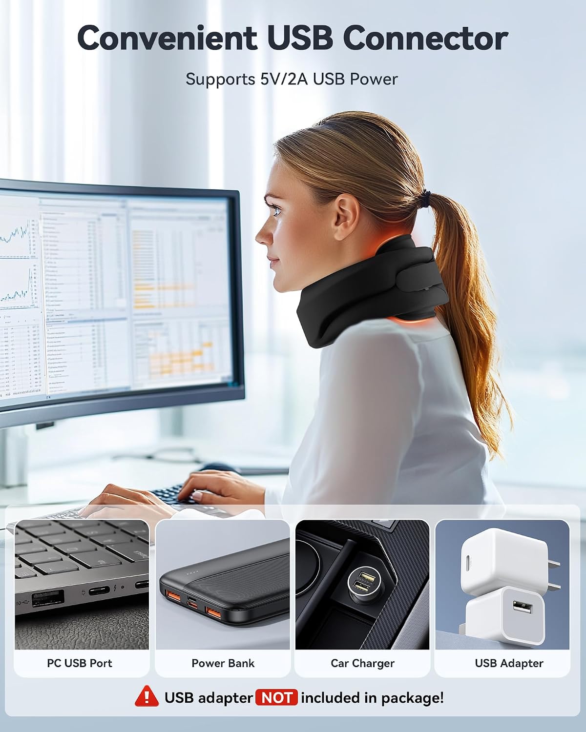 Heated Neck Brace Cervical Collar - Neck Support Brace with Heating Pad, Soft Foam Wraps Keep Vertebrae Stable and Aligned for Relief of Cervical Spine Pressure for Women & Men Black (L Size)