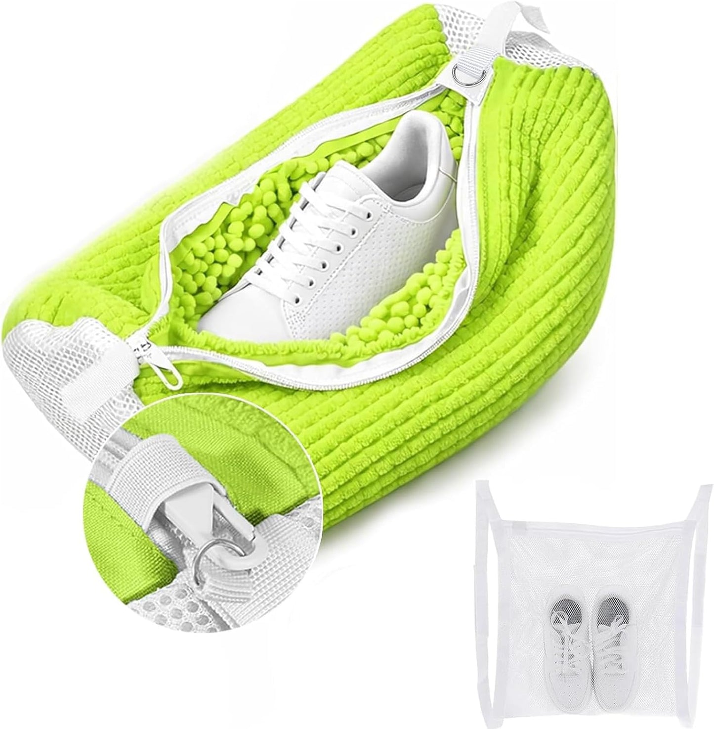 Shoe Washing Machine Bag, Shoe Laundry Bag for Washer and Dryer | 2 Pack Shoe Cleaning Bag for Sneakers & Tennis Shoes, XXL Size, Shoe Protection, Dry Bags, Zipper Hook, Travel & Dorm Storage