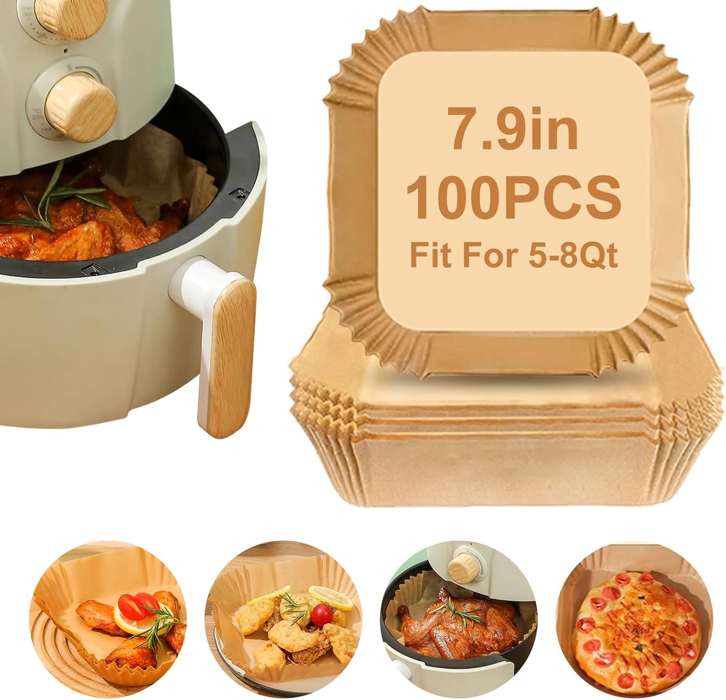 Air Fryer Liners Disposable Paper,100Pcs Airfryer Paper Liners,Non Stick Parchment Paper Liners,Food Grade Air Fryer Accessories for Microwave Oven Steamer 6.3inch Round