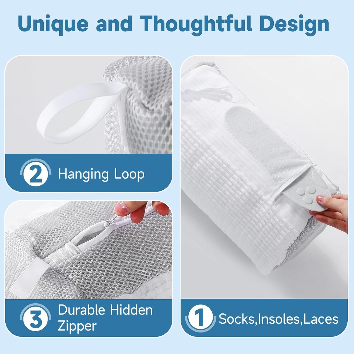 2PCS XXL Shoe Washing Machine Bag with Adjustable Shoes Trees - Heavy Duty Reusable Shoe Laundry Bag for Washer and Dryer - 360° Deep Clean & Protect Chenille Microfiber Sneakers Wash Bags - White