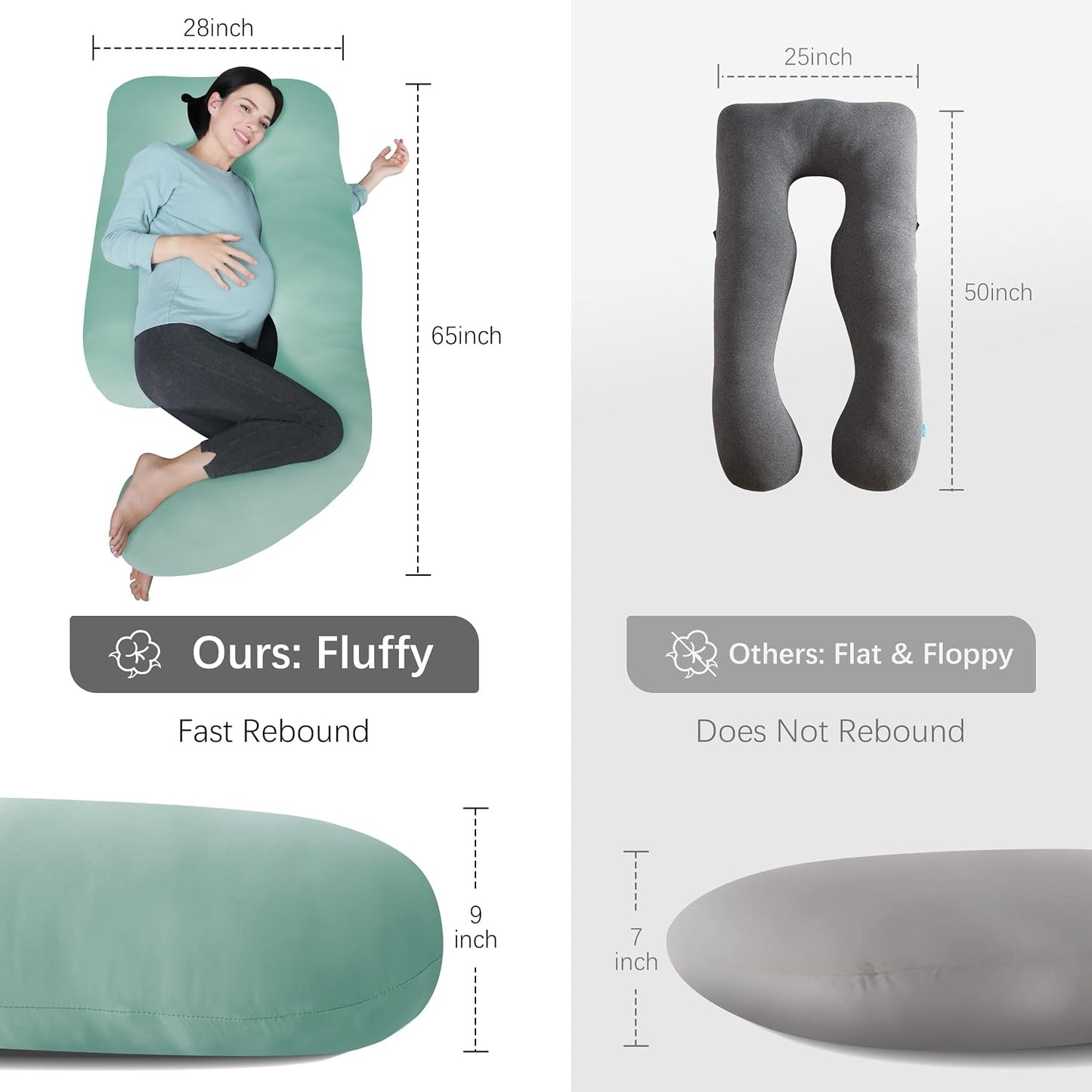 MOON PARK Pregnancy Pillows for Sleeping - 57 Inch U Shaped Full Body Maternity Pillow with Removable Cover - Support for Back, Legs, Belly, Hips - Pregnancy Pillow for Women - Grey